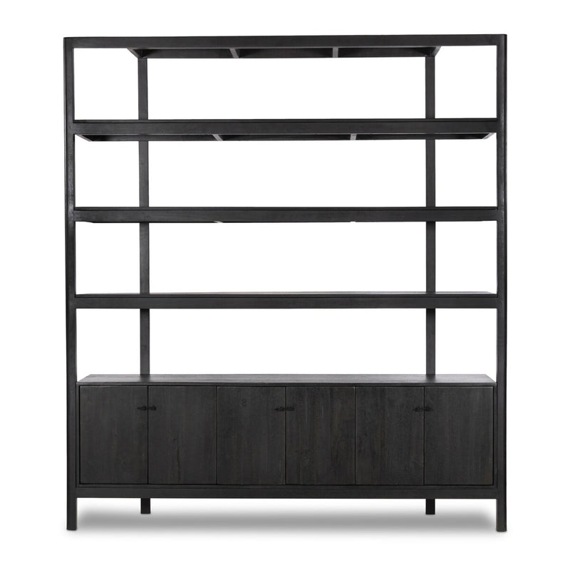 Reza Wide Bookcase - Worn Black Parawood