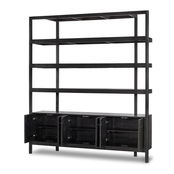 Reza Wide Bookcase - Worn Black Parawood