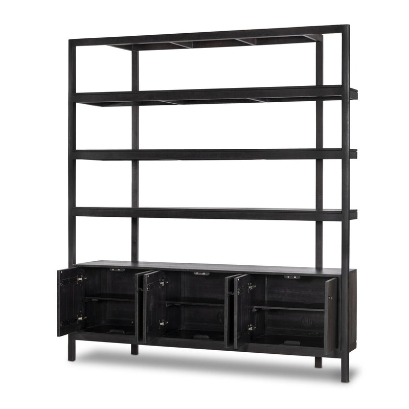Reza Wide Bookcase - Worn Black Parawood