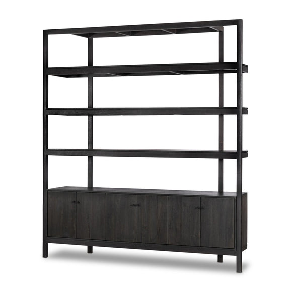 Reza Wide Bookcase - Worn Black Parawood