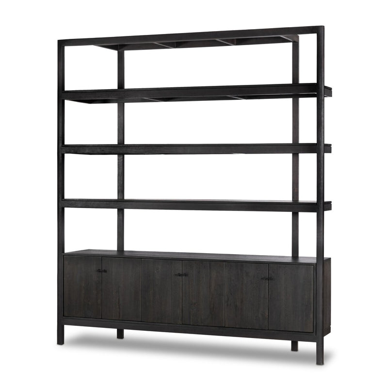 Reza Wide Bookcase - Worn Black Parawood