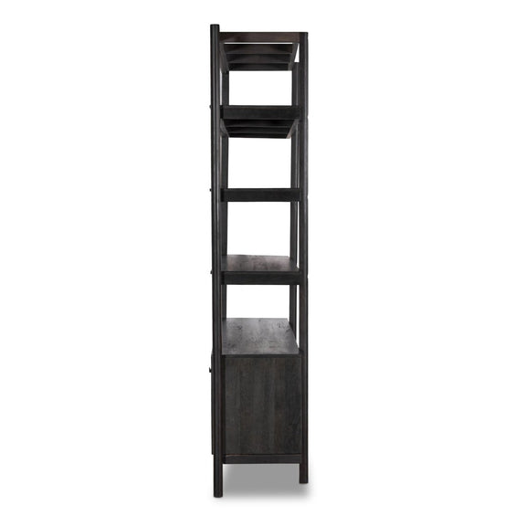 Reza Wide Bookcase - Worn Black Parawood