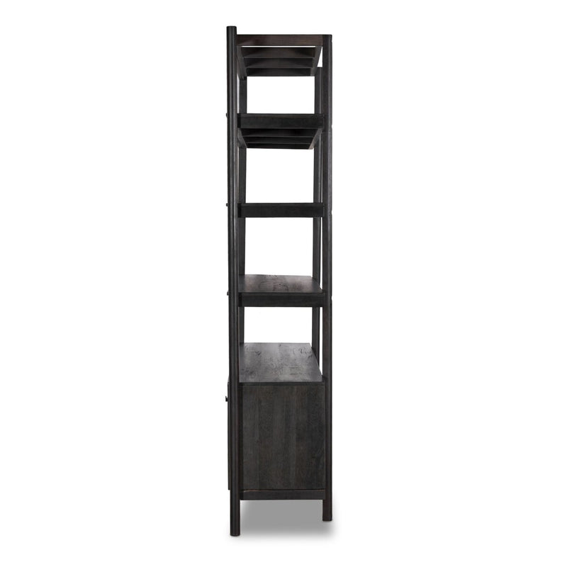 Reza Wide Bookcase - Worn Black Parawood