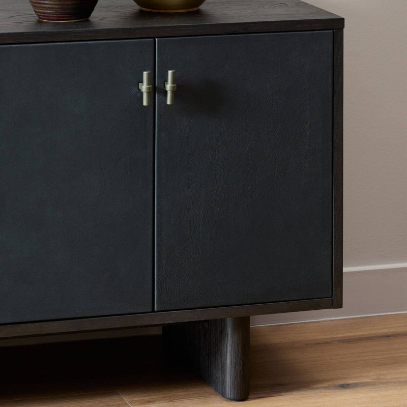 Posada Media Console - Worn Black Oak Veneer