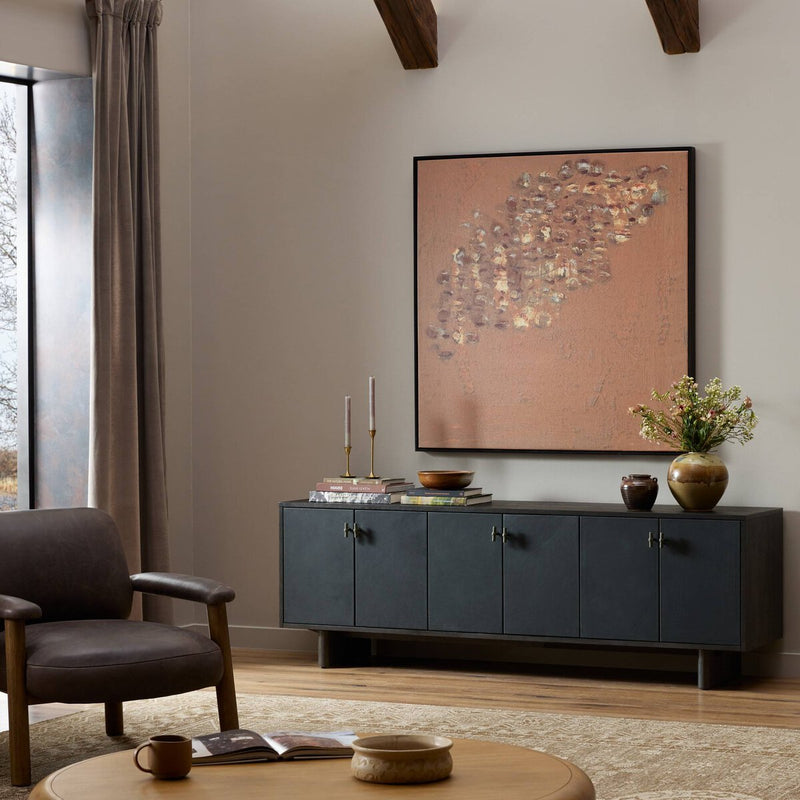 Posada Media Console - Worn Black Oak Veneer