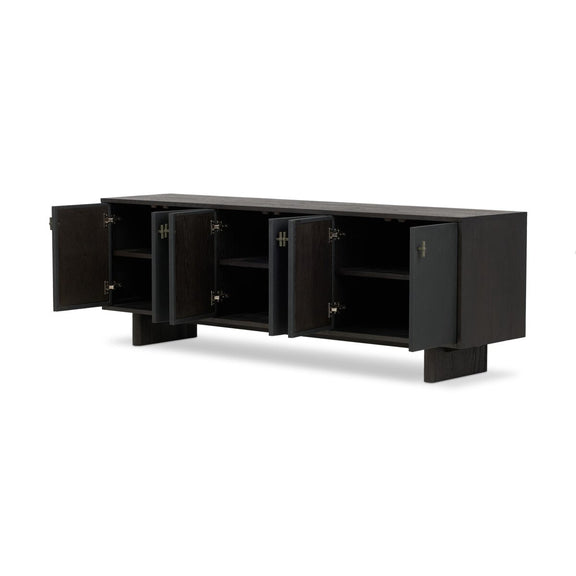 Posada Media Console - Worn Black Oak Veneer