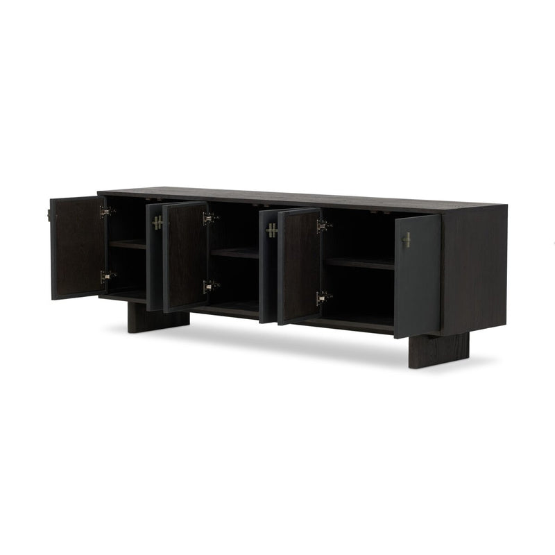 Posada Media Console - Worn Black Oak Veneer