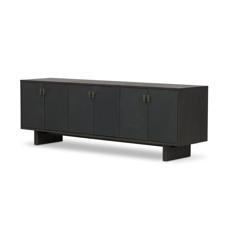 Posada Media Console - Worn Black Oak Veneer
