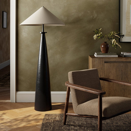 Innes Tapered Shade Floor Lamp - Matte Black Cast Aluminum