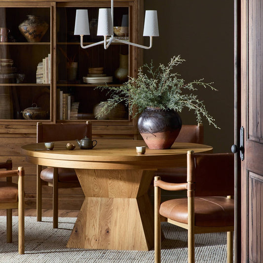 Leif Round Extension Dining Table 60" - Aged Natural Oak Veneer