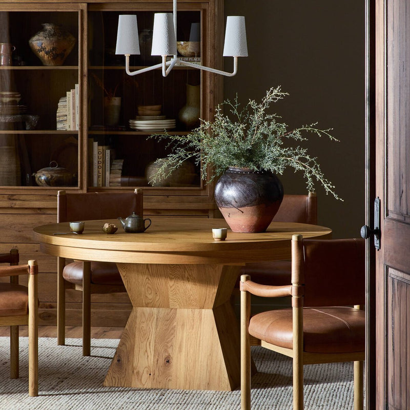 Leif Round Extension Dining Table 60" - Aged Natural Oak Veneer