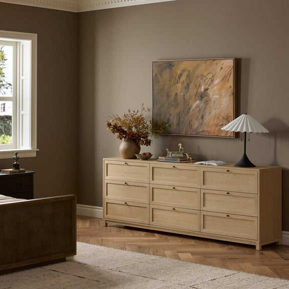 Millie 9 Drawer Dresser - Light Bleach Oak Veneer