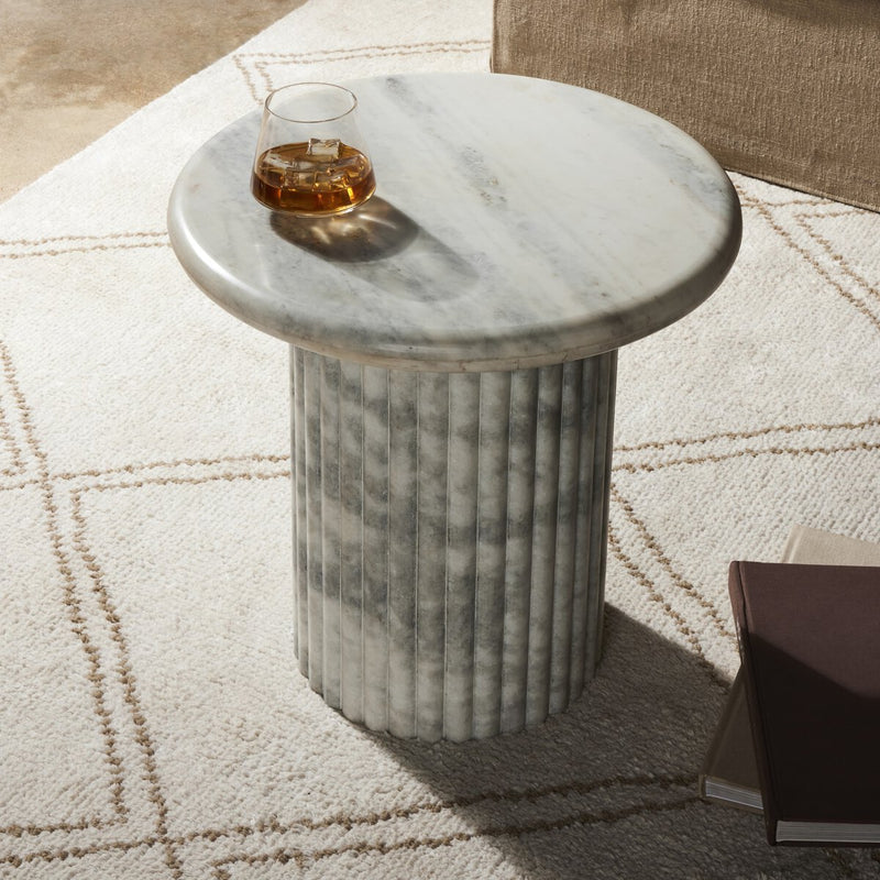 Oranda End Table - Polished White Marble