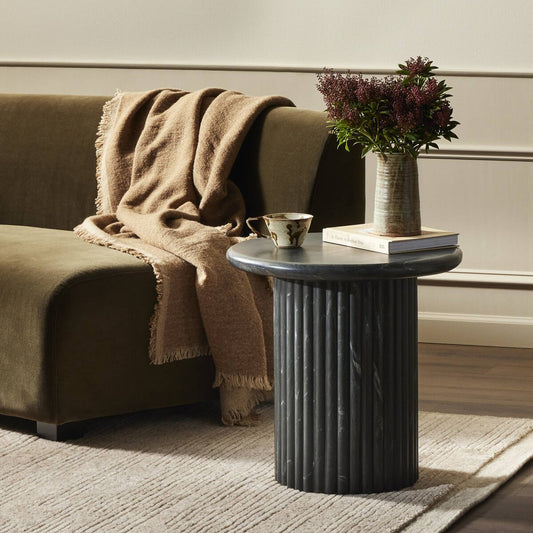 Oranda End Table - Black Scalloped Marble