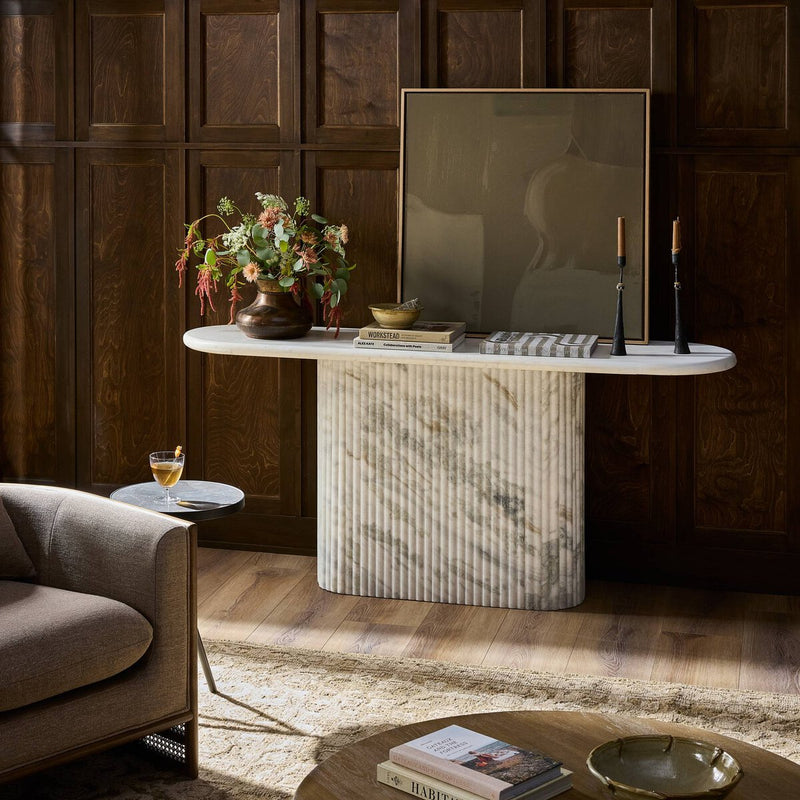 Oranda Console Table - Polished White Marble & Sealant