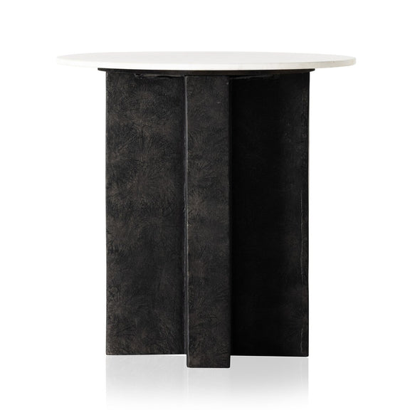 Terrell Round End Table - Polished White Marble
