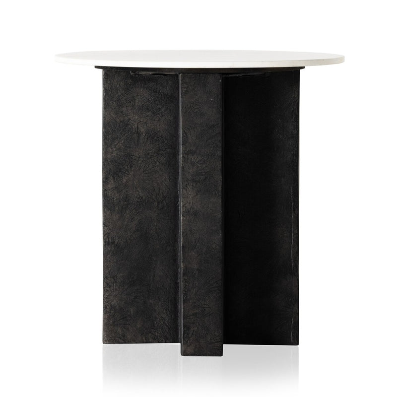 Terrell Round End Table - Polished White Marble