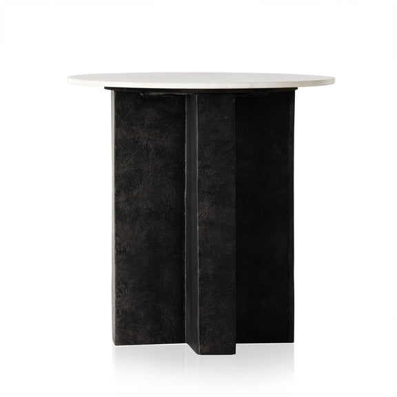 Terrell Round End Table - Polished White Marble