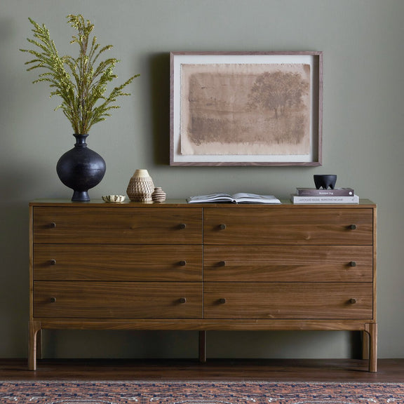Arturo 6 Drawer Dresser - Natural Walnut Veneer