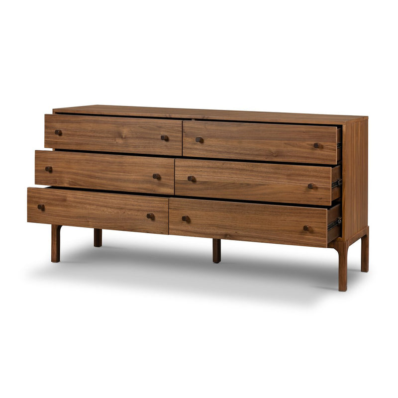 Arturo 6 Drawer Dresser - Natural Walnut Veneer