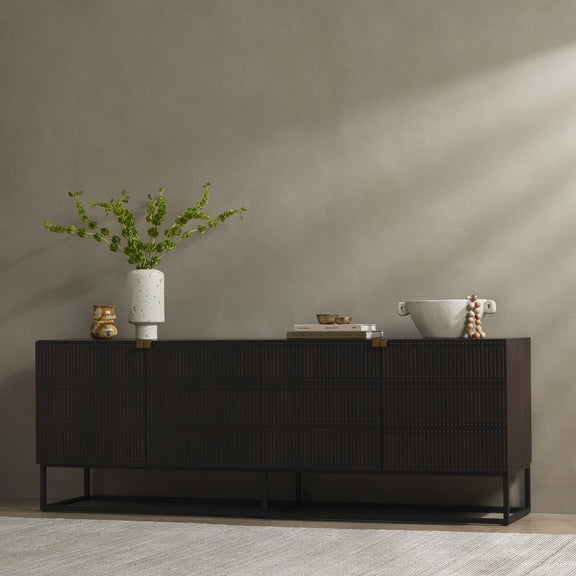 Kelby Closed Media Console - Carved Vintage Brown