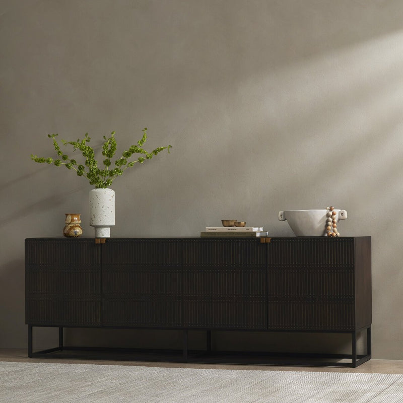 Kelby Closed Media Console - Carved Vintage Brown
