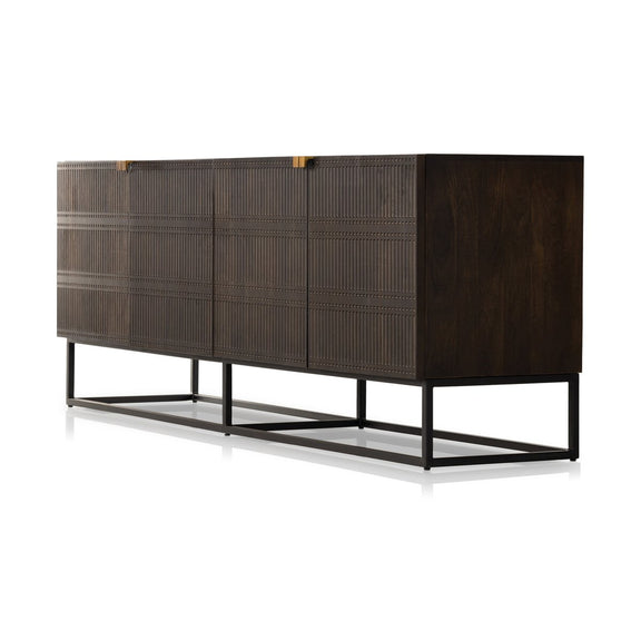 Kelby Closed Media Console - Carved Vintage Brown