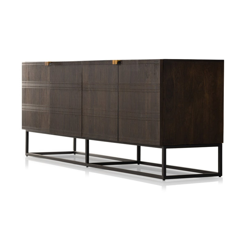 Kelby Closed Media Console - Carved Vintage Brown