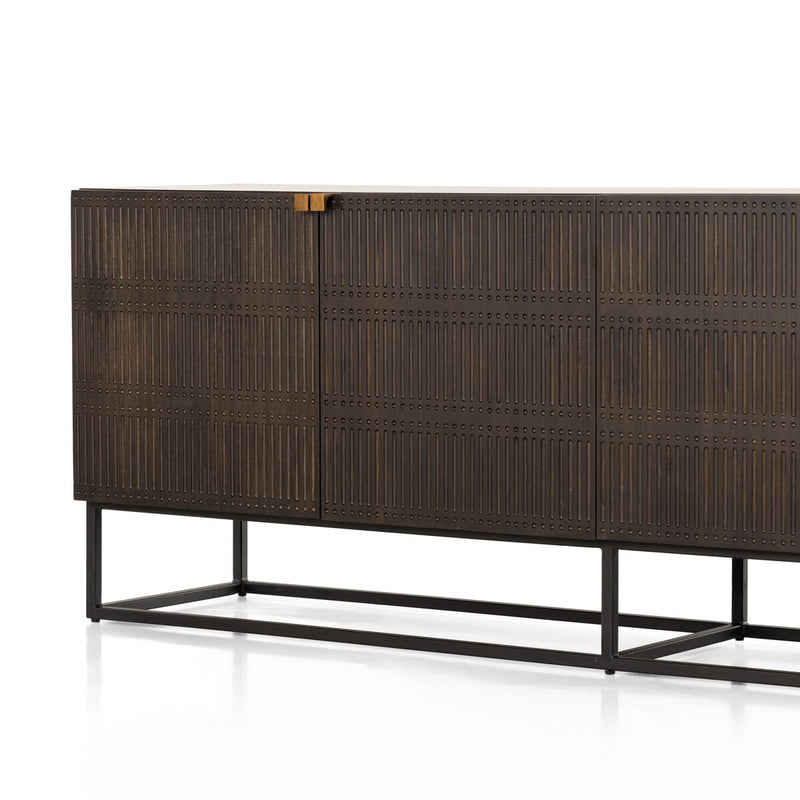 Kelby Closed Media Console - Carved Vintage Brown