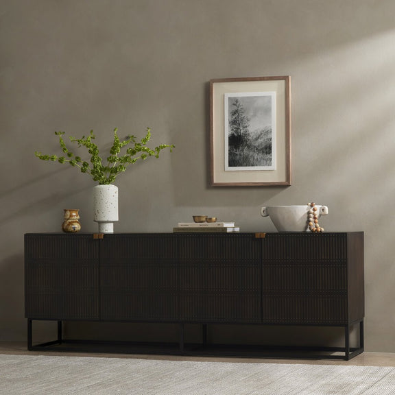 Kelby Closed Media Console - Carved Vintage Brown
