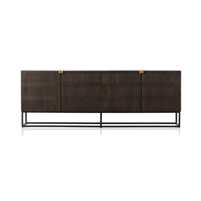 Kelby Closed Media Console - Carved Vintage Brown