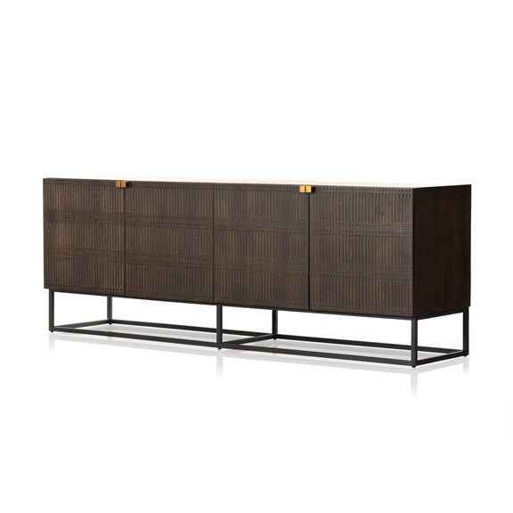 Kelby Closed Media Console - Carved Vintage Brown