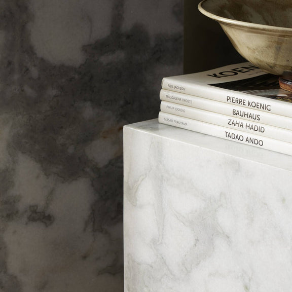 Modern Marble Pedestal - White & Grey Speckled Marble
