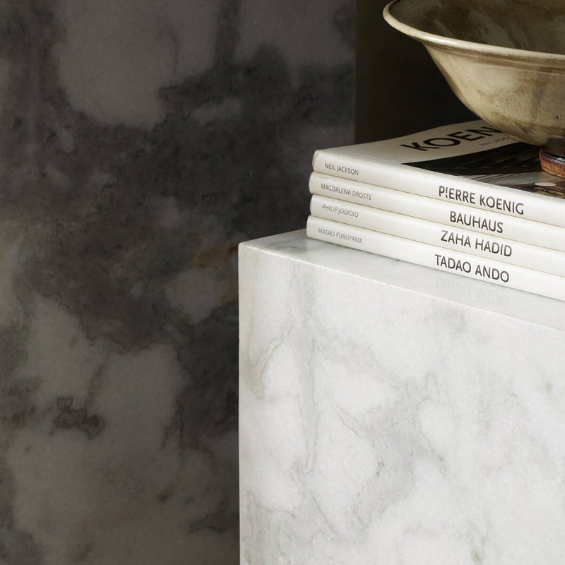 Modern Marble Pedestal - White & Grey Speckled Marble