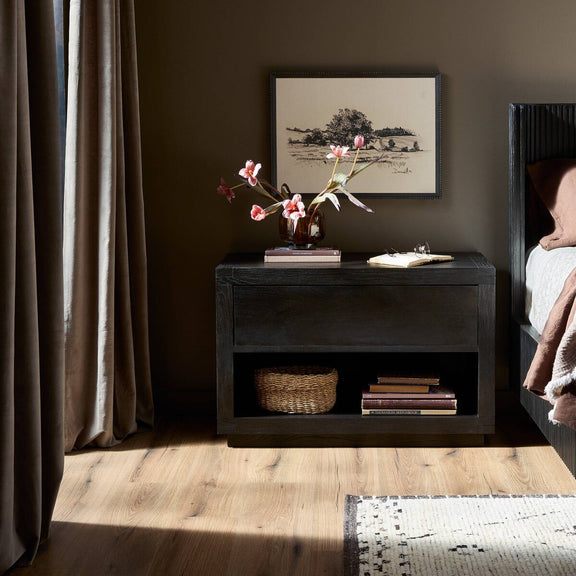 Warby Nightstand - Worn Black Oak Veneer