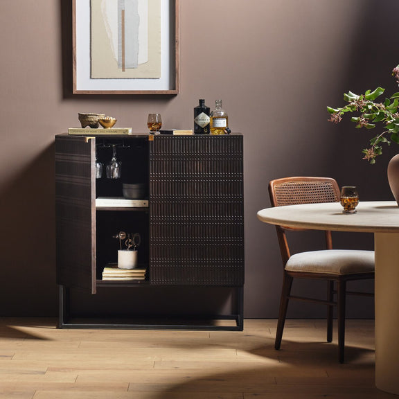 Kelby Bar Cabinet - Carved Vintage Brown