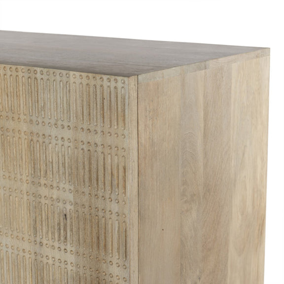 Kelby Bar Cabinet - Light Wash Carved Mango