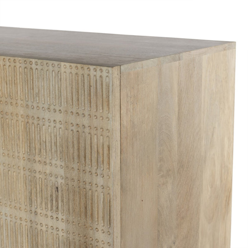 Kelby Bar Cabinet - Light Wash Carved Mango