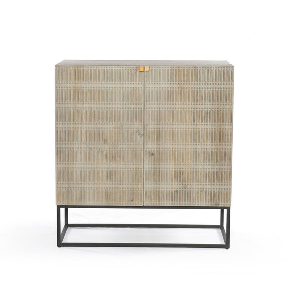 Kelby Bar Cabinet - Light Wash Carved Mango