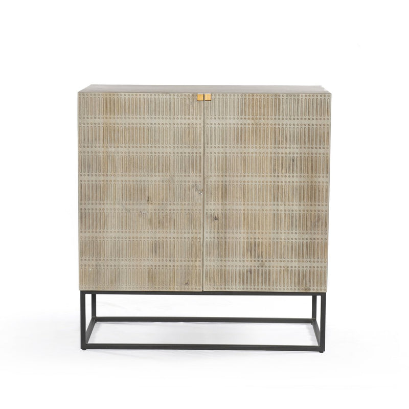 Kelby Bar Cabinet - Light Wash Carved Mango
