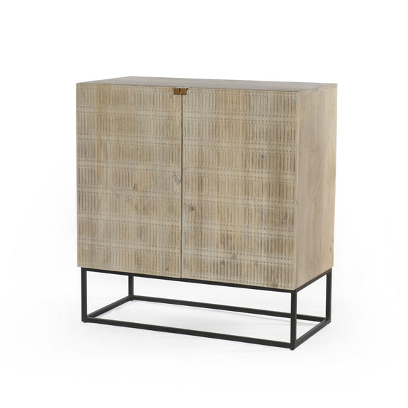 Kelby Bar Cabinet - Light Wash Carved Mango