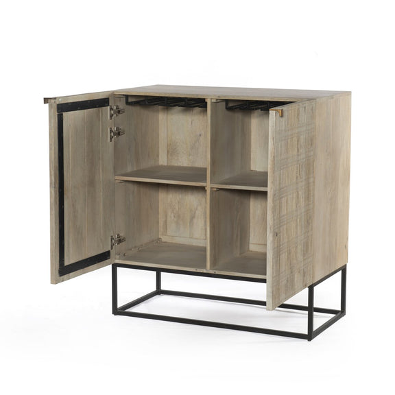 Kelby Bar Cabinet - Light Wash Carved Mango