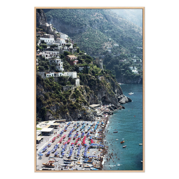 Beach In Positano by Slim Aarons - White Oak Floater