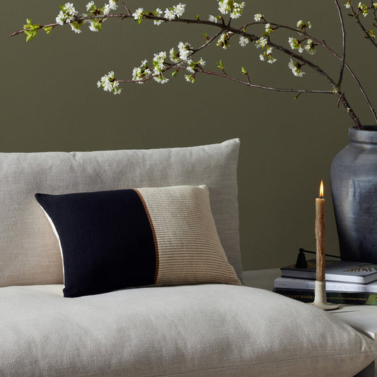 Handwoven Merido Pillow - Black - Beige Cotton