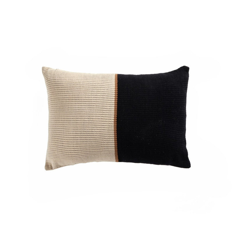 Handwoven Merido Pillow - Black - Beige Cotton