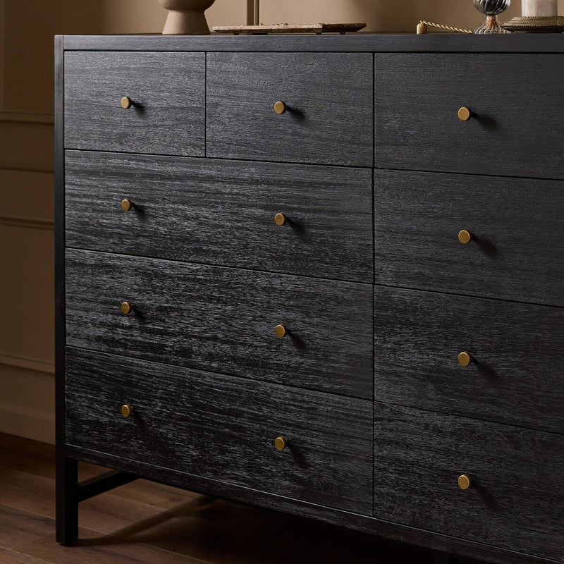 Sullivan 10 Drawer Dresser - Brushed Black Acacia Solid