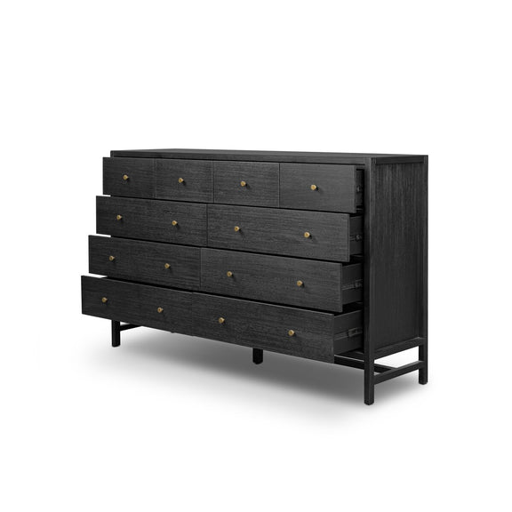 Sullivan 10 Drawer Dresser - Brushed Black Acacia Solid