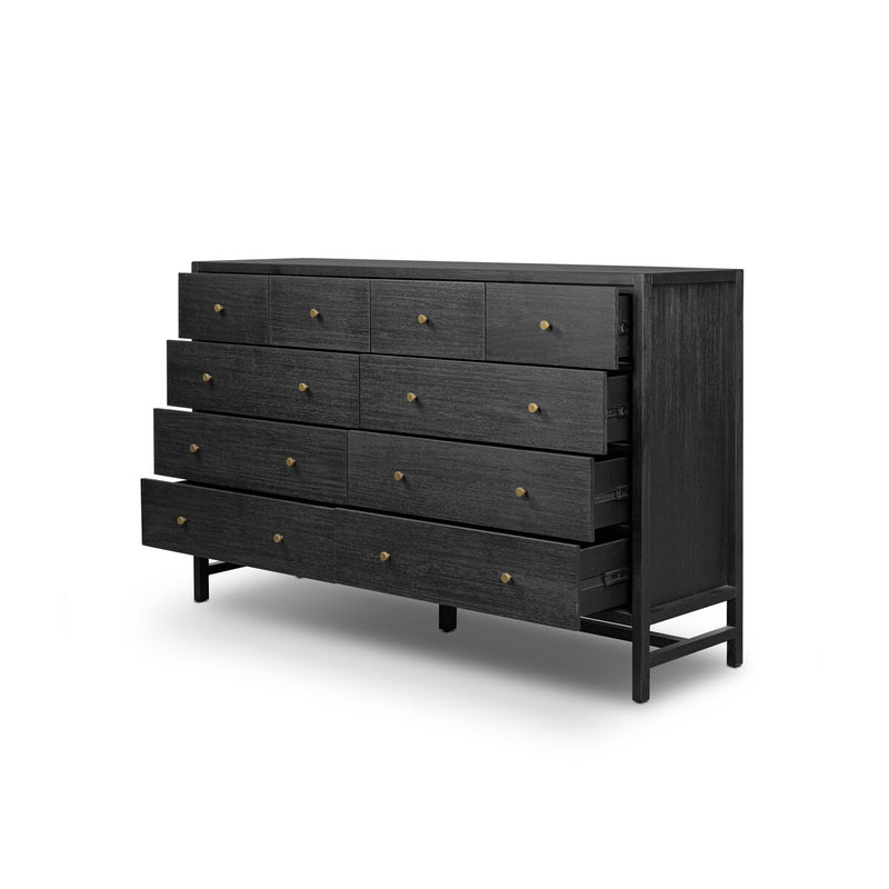 Sullivan 10 Drawer Dresser - Brushed Black Acacia Solid