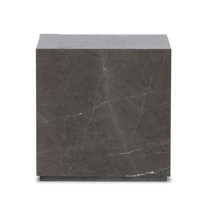 Modern Marble Plinth End Table - Grey Italian Marble
