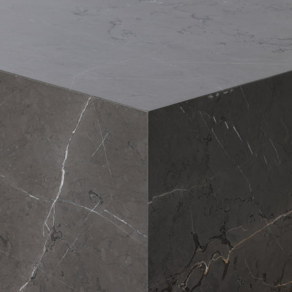 Modern Marble Plinth End Table - Grey Italian Marble